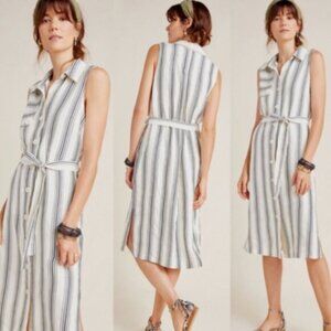 Maeve By Anthropologie Esther Collared Trench Style Striped Sleeveless D…